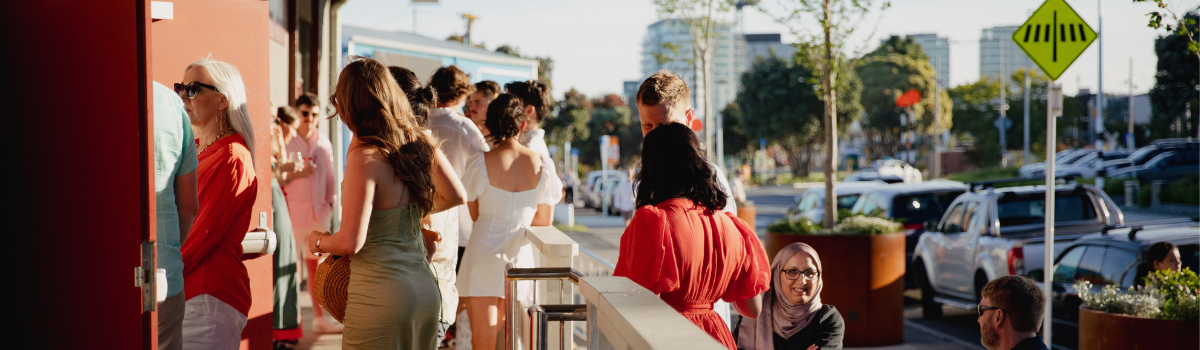 Event attendees outside The Cargo Shed