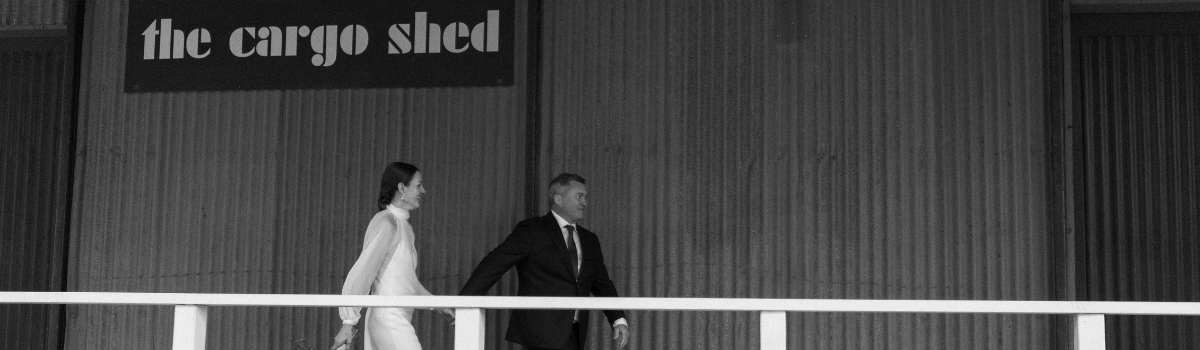 Newly married couple outside The Cargo Shed